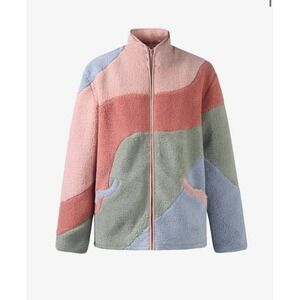 Yitai Yitai Patchwork Sherpa Jacket XL Fleece Preppy Winter Bohemian